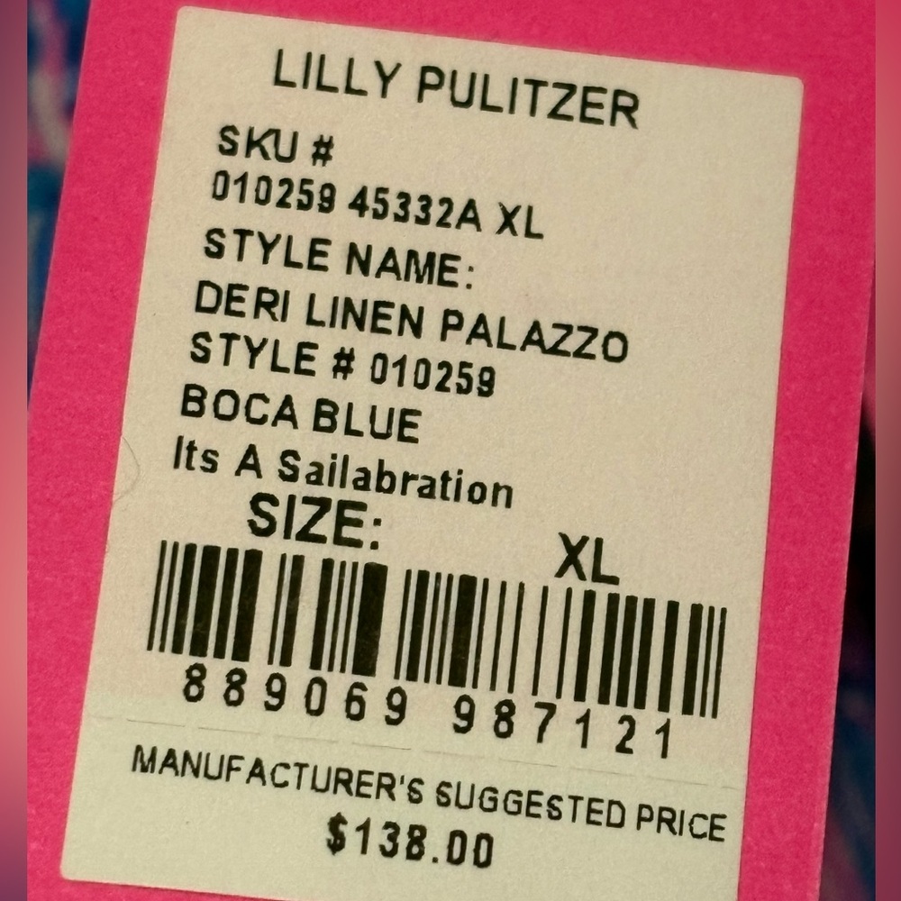 LILLY PULITZER Deri Linen Palazzo Boca Blue Its A Sailabration Pant Size XL NWT - Picture 10 of 16